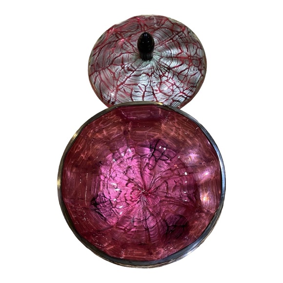 RARE antique absolutely gorgeous Loetz Titania Austria Glass lidded, footed bowl - Picture 9 of 12